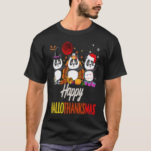 T-shirt Hallothanksmas Père Noël Panda Halloween Thanksg (Devant)