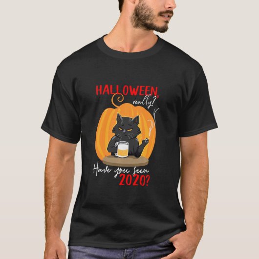 T-shirt Halloween 2020 Chat Boissons Et Fumées Devant Pump (Devant)