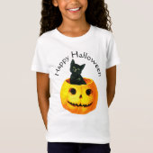 T-Shirt Halloween à l'ancienne, chat noir sur Citrouille (Devant)