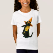 T-Shirt Halloween à l'ancienne, chat sorcier jouant au vio (Devant)