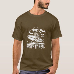 T-shirt Halloween A Skeleton Surboard with Bats Flying
