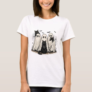 T-shirt Halloween amusant - Fantôme et Chats noirs