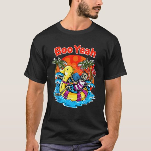 T-SHIRT HALLOWEEN AOÛT FUNNY SKELETON À SUNNY BEACH (Devant)