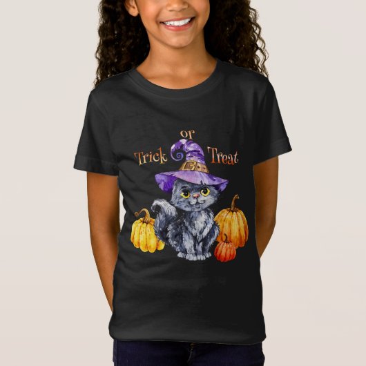 T-Shirt Halloween - Aquarelle Cute Kitten Casquette et Cit (Devant)