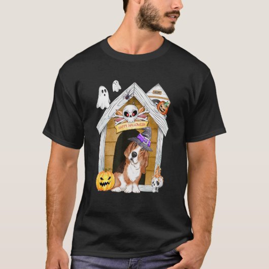 T-shirt Halloween Basset Hound Chien sorcière Haunch Maiso (Devant)