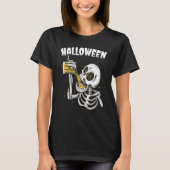 T-shirt Halloween Beer Drinking Skeleton (Devant)
