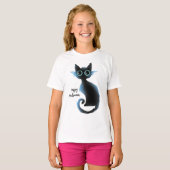 T-shirt Halloween Big Eyes Black Blue Evil Chat (Devant entier)