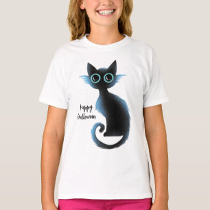 T-shirt Halloween Big Eyes Black Blue Evil Chat