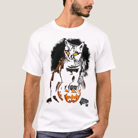 T-shirt Halloween Black Cat Sticker1 (Devant)