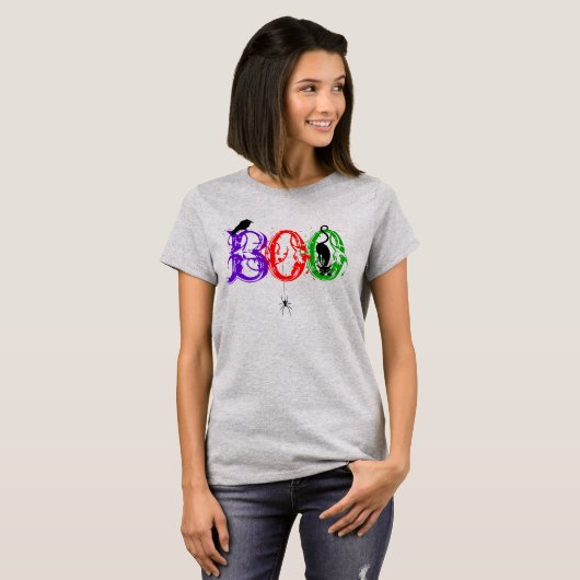 T-shirt Halloween BOO Chat Spider Raven (Devant entier)