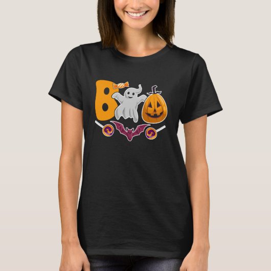 T-shirt Halloween Boo Cute Ghost Pumpkin Spider Web Hallow (Devant)
