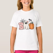 T-shirt Halloween Boo Ghost Citrouille Bats Cobweb (Devant)