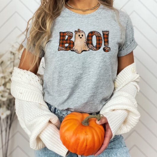 T-shirt Halloween Boo Orange Plaid