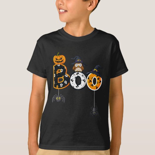 T-shirt Halloween Boo Owl Avec Sorcière Casquette Araignée (Devant)