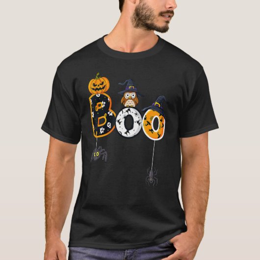 T-shirt Halloween Boo Owl Avec Sorcière Casquette Araignée (Devant)