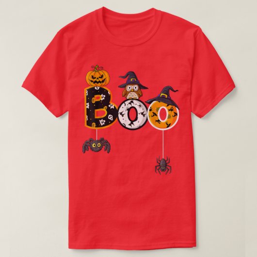 T-shirt Halloween Boo Owl With Witch Hat Spiders Boys Girl (Design devant)