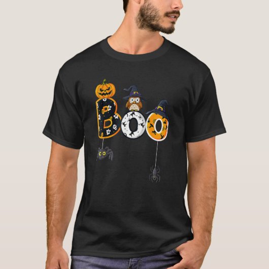 T-shirt Halloween Boo Owl With Witch Hat Spiders Boys Girl (Devant)