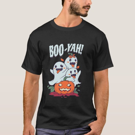 T-shirt Halloween Boo Yah Funny Ghost Jack-o'-lantern Pump (Devant)