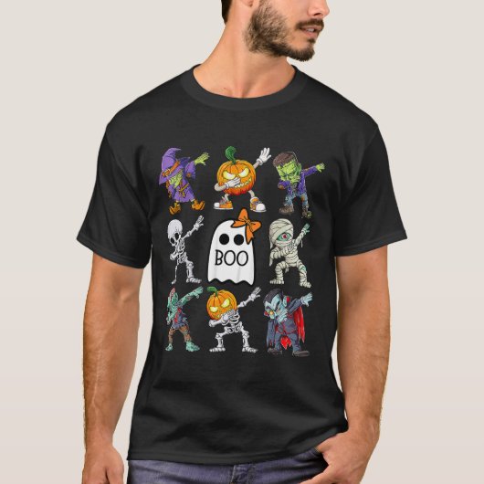 T-shirt Halloween Boys Skeleton Zombie Citrouille unique B (Devant)