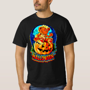 T-shirt Halloween Broken Teddy Ours Couteau Citrouille cha