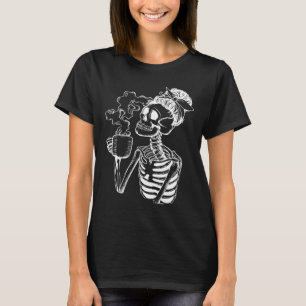 T-shirt Halloween Café Boire Squelette Enseignant Lazy Di