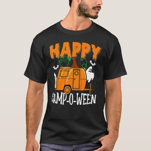 T-shirt Halloween Camping Happy Campoween Pun Ghost Camper (Devant)