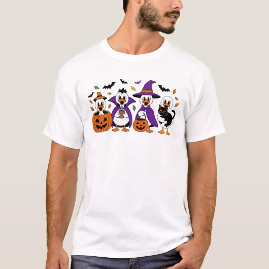 T-shirt Halloween Canard Sorcière Casquette, Citrouille, C (Devant)