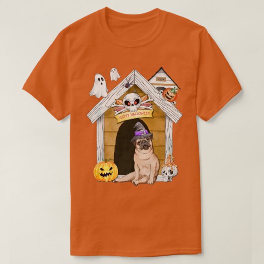 T-shirt Halloween Carlin Chien sorcière Maison hantée (Design devant)