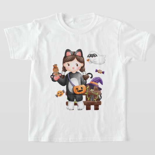 T-shirt Halloween Chat Citrouille enfants bot (Poser)