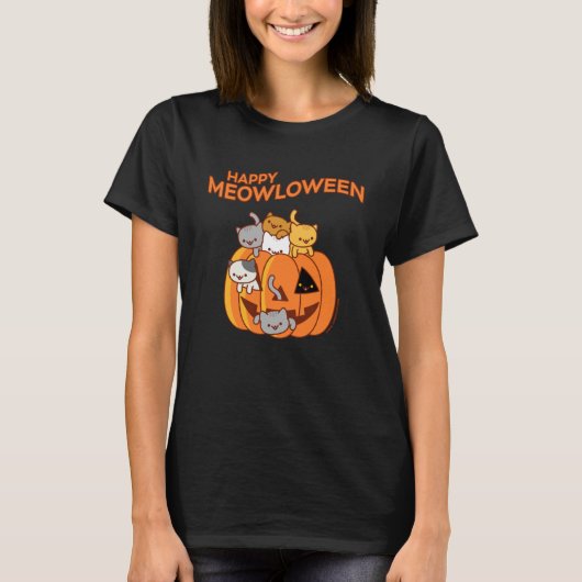 T-shirt Halloween Chat HAPPY MEOWLOWEEN Jack-o'-lantern P (Devant)