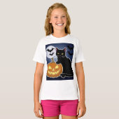 T-shirt halloween chat noir avec citrouille (Devant entier)