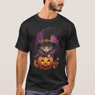 T-shirt Halloween Chat noir Costume Citrouille sorcière Éf
