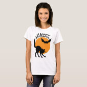 T-shirt Halloween chat noir et chauve-souris avec lune, ha (Devant entier)