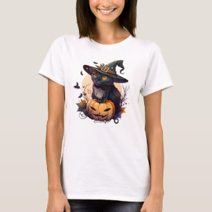 T-shirt Halloween Chat noir et Jack-o-lanterne