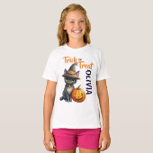 T-shirt Halloween chat noir Jack-o'-lantern tour ou réglez (Devant entier)