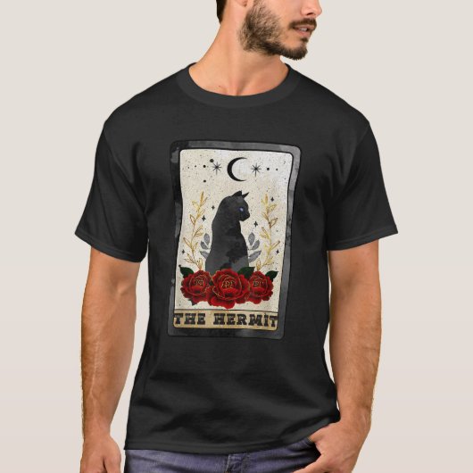 T-shirt Halloween Chat Noir La Carte Tarot Hermite Witchcr (Devant)