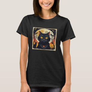 T-Shirt Halloween Chat Noir Rétro Classique 
