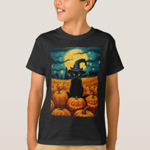 T-shirt Halloween Chat noir Van Gogh Witch Kawaii Citrouil