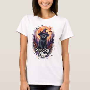 T-shirt Halloween Chat Noir Vibes Sombres pour Fem