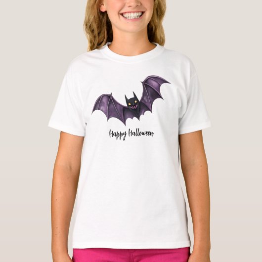 T-shirt Halloween chauves-souris violette Éffrayante effro (Devant)