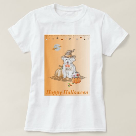 T-shirt Halloween Chien Araignées et chauve-souris (Design devant)