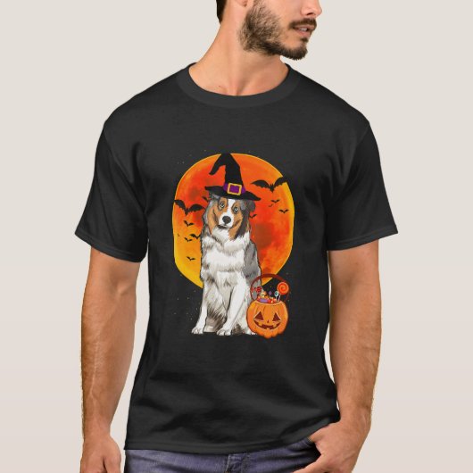 T-shirt Halloween Chien Berger Australien Jack-o'-lantern (Devant)