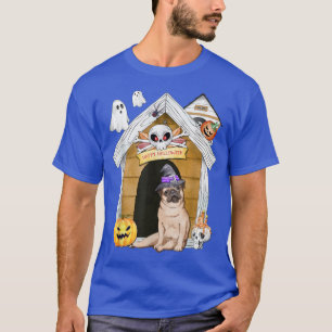 T-shirt Halloween Chien Carlin Sorcière Hantée Maison T-Sh