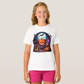 T-shirt Halloween Citrouille Castle Party Bats Moon Magie (Devant entier)
