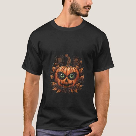 T-shirt Halloween Citrouille Citrouille Éffrayant Face Fem (Devant)