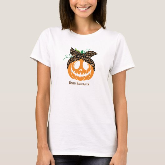 T-shirt Halloween Citrouille de léopard orange et Brown (Devant)