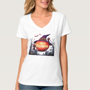 T-shirt Halloween -Citrouille, sorcière Casquette et chats