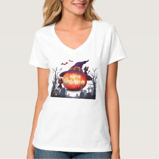 T-shirt Halloween -Citrouille, sorcière Casquette et chats