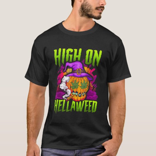 T-shirt Halloween Citrouille Stoner Weed Joint Smoking TSh (Devant)