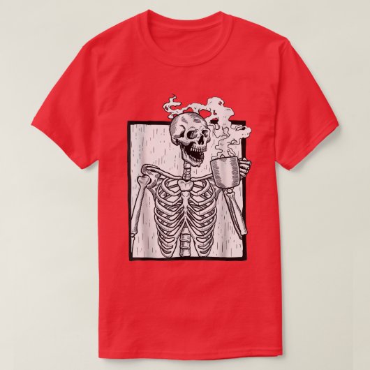 T-shirt halloween coffee drinking skeleton  (Design devant)